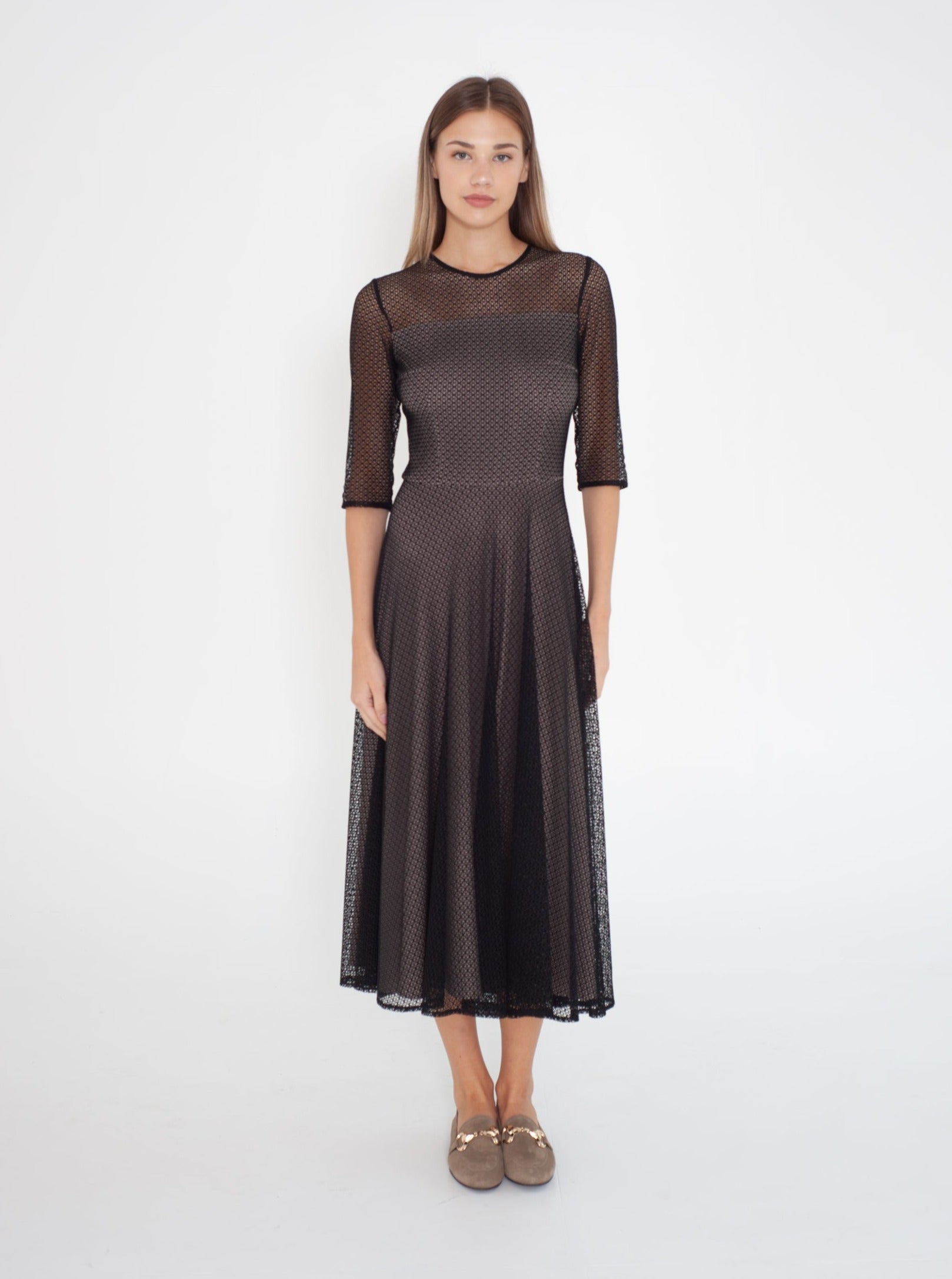 Black lace dress deals with beige lining