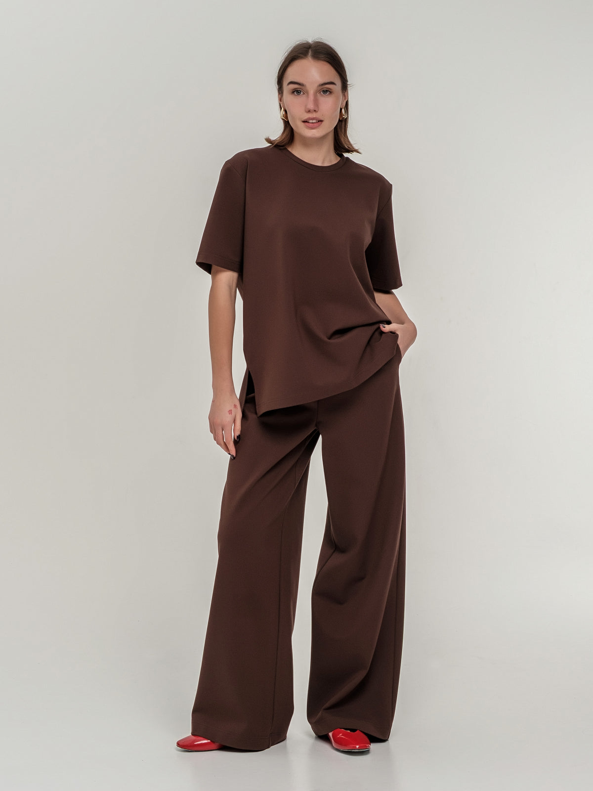 Long soft wide trousers with high waist