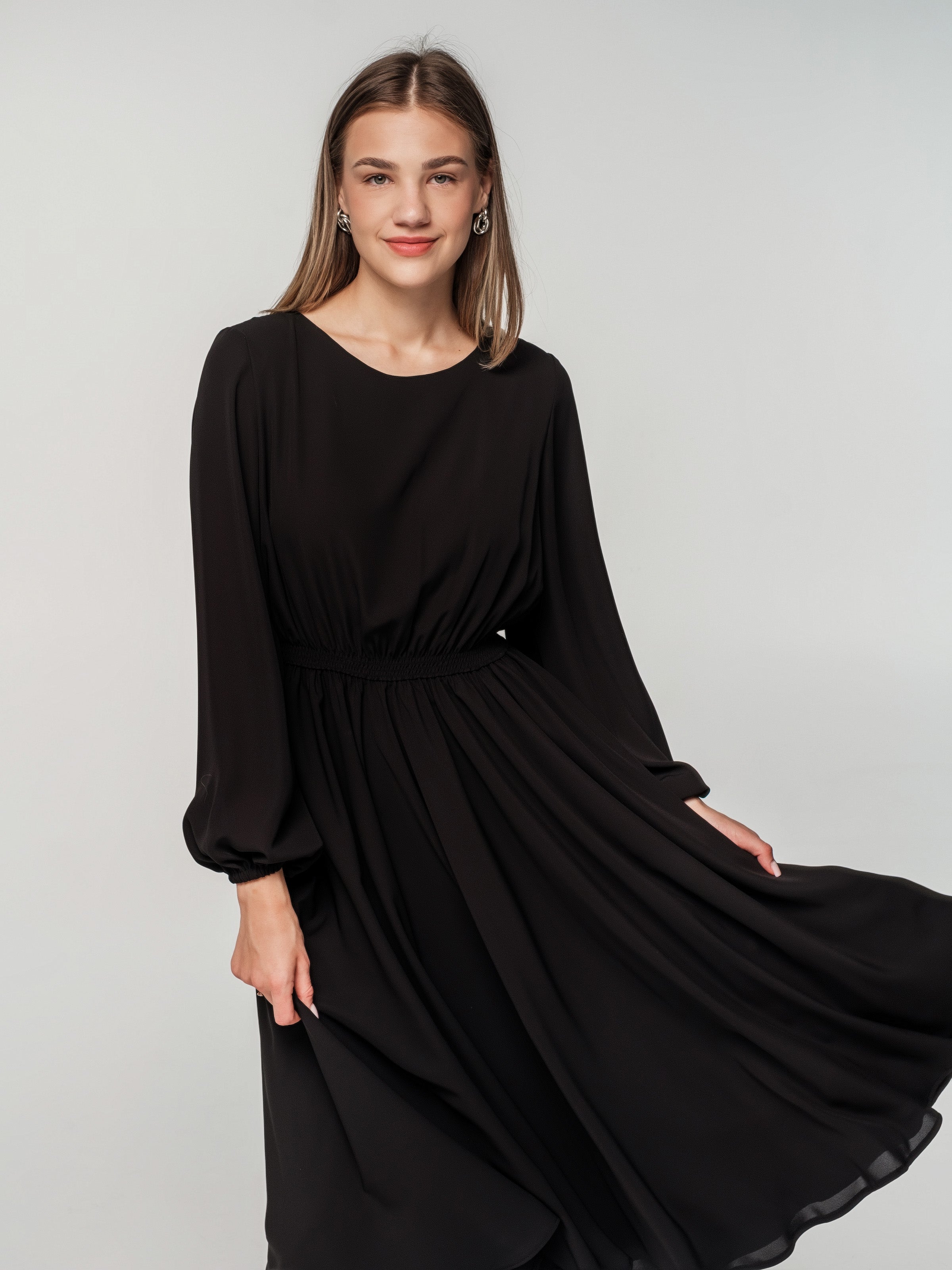 Fashion classic black midi dress