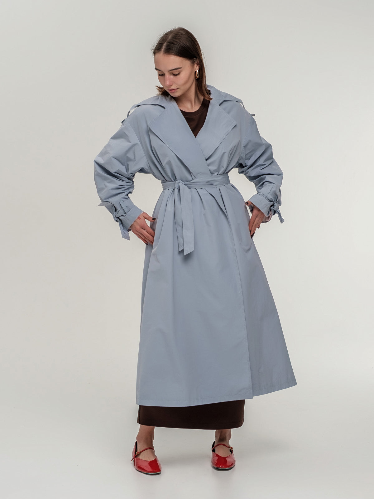 Light blue long trench coat