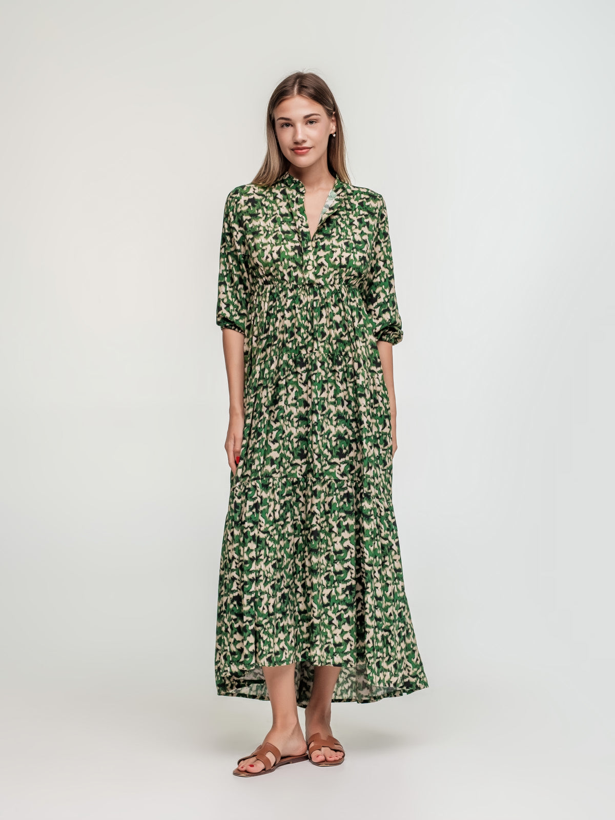 Cotton long green dress