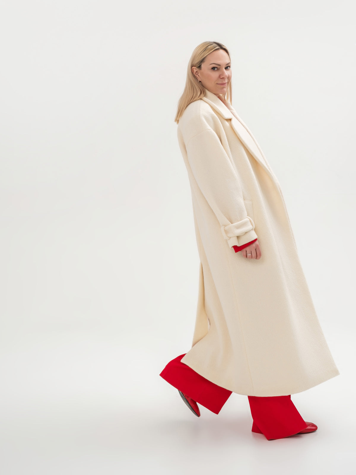 White oversize wool coat