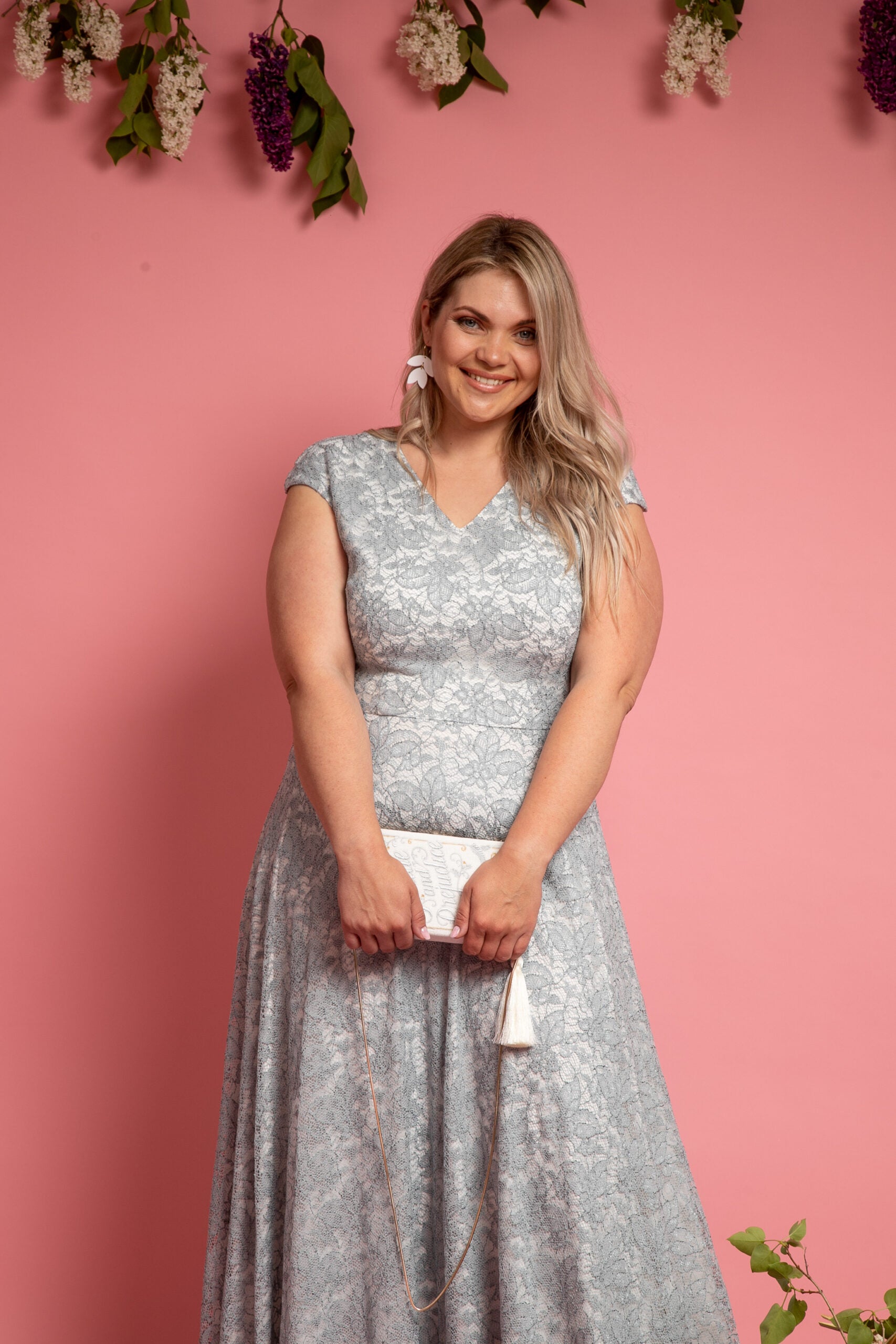 Grey lace maxi dress sale